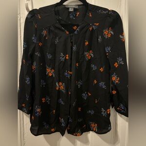 Primark Black Blouse with Orange and Blue Floral Design